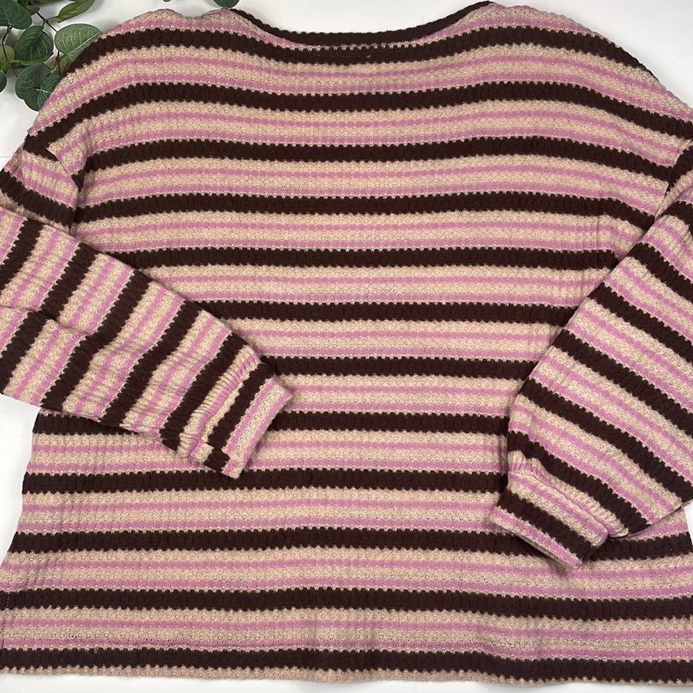 Lush > Pink Waffle Striped Sweater Small - Picture 9 of 9
